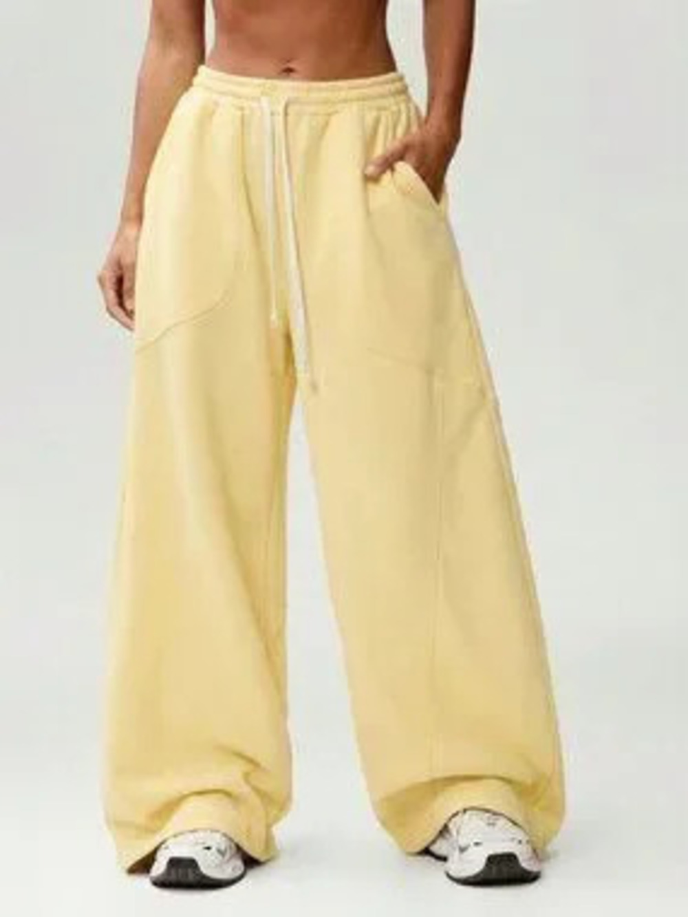 Light Yellow Casual Women's Oversized Barrel Leg Cozy Barrel Sweatpants - Picture 5 of 5